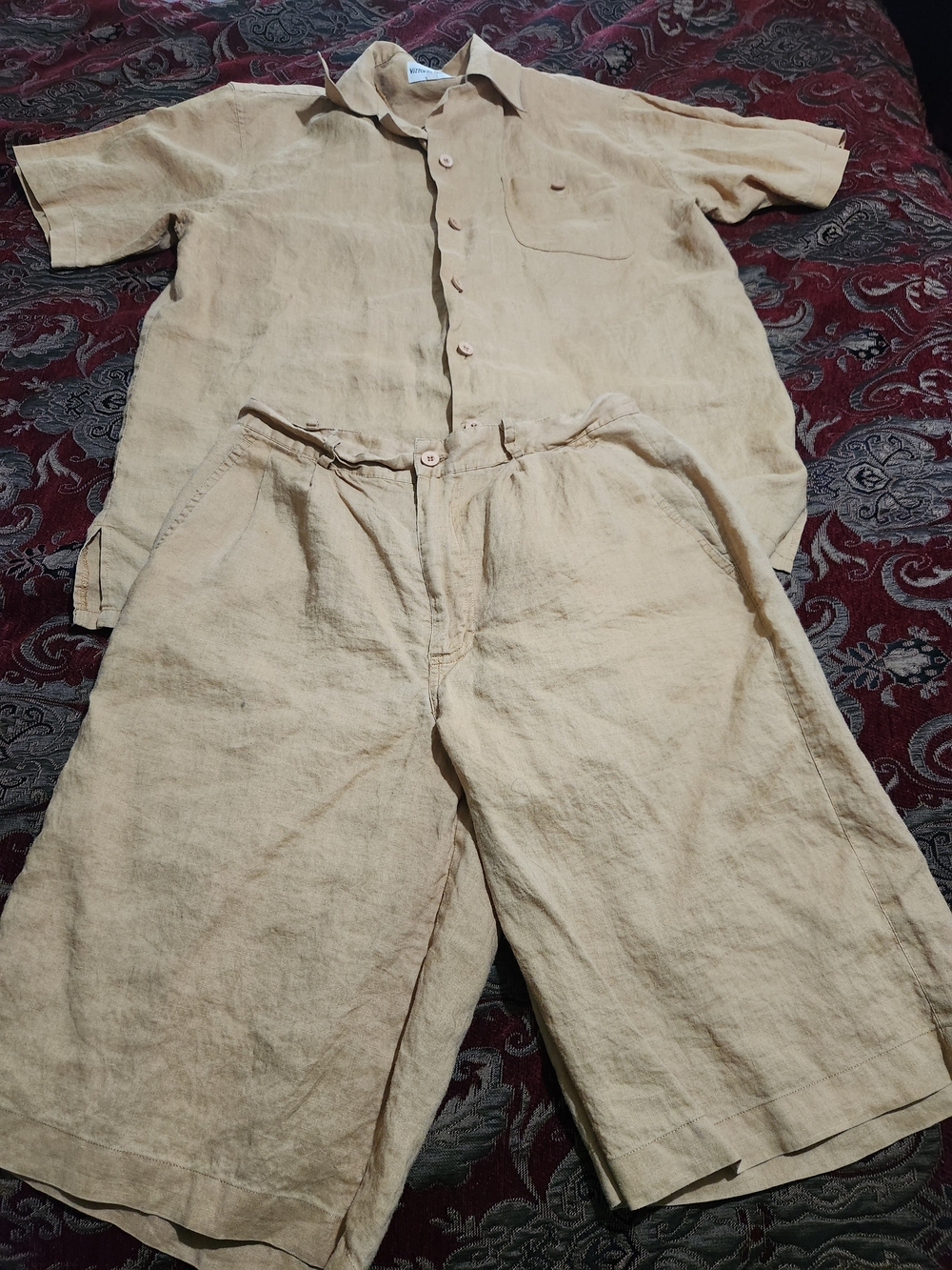 %100 Linen Vittorio Farina Beige Shorts Shorts & Shirt Set